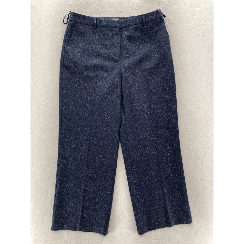 Pure Collection High Waist Wide Leg Crop Trouser Pants Women's 10 Blue Wool Silk